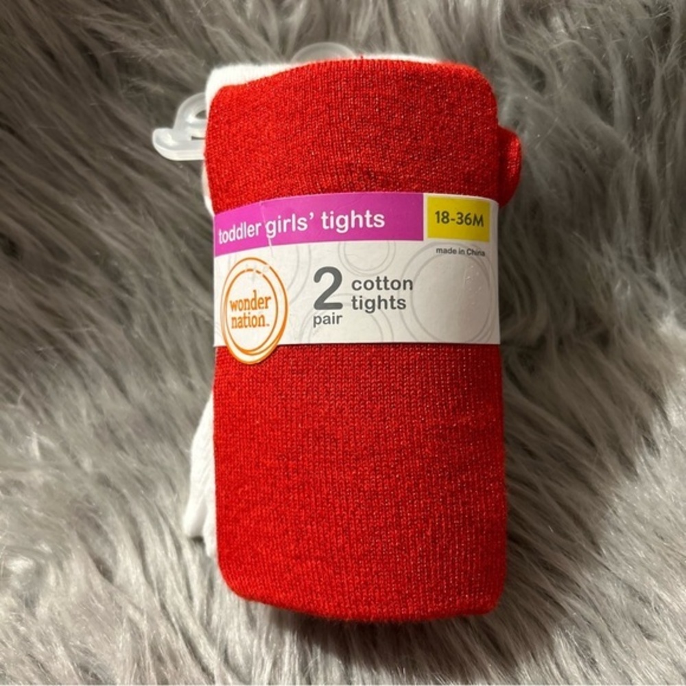 Wonder Nation Footed Cotton Tights Baby Toddler Girls Size 18-36 Months Red